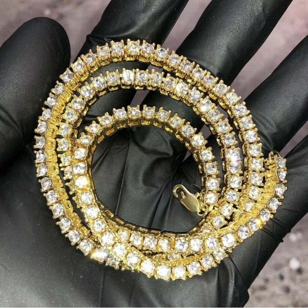 18K Tennis Chain Clear Cz Diamonds Necklace NEW - Picture 1 of 2